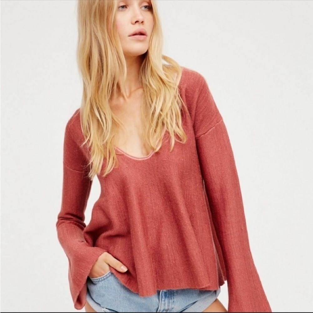 Free People Sundae Rose Pink Linen Blend Pullover Sweater
